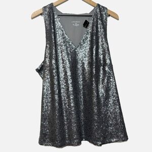 Lane Bryant NEW metallic gray sequin Tank Top blouse date night evening 22/24